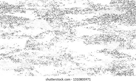 Distressed Grunge Dotted Texture. Cartoon Cracked Noisy Surface Pattern Design. Overlay Grainy Style Texture. Black and White Broken, Spotted Print Design Pattern.