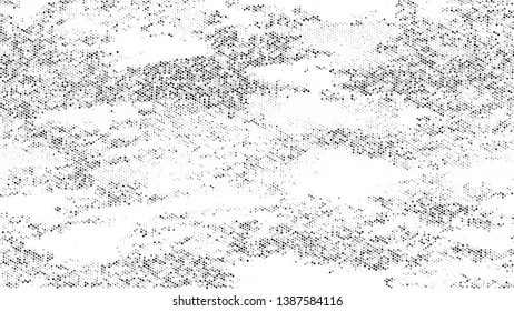 Distressed Grunge Dotted Texture. Cartoon Cracked Noisy Surface Pattern Design. Polka Dots Style Texture. Black and White Broken, Spotted Print Design Pattern.