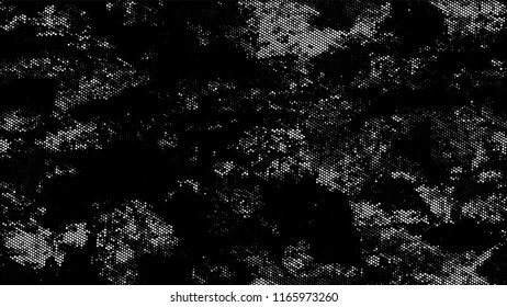 Distressed Grunge Dotted Texture. Rough Grungy Pattern Design. Polka Dots Style Texture. Black and White Noise Fashion Print Design Pattern.