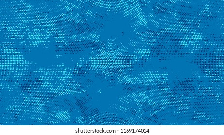 Distressed Grunge Dotted Texture. Rough Grungy Pattern Design. Dirty Weathered Style Texture. Blue Monochrome Print Design Pattern.