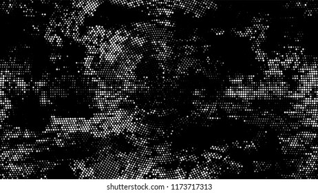 Distressed Grunge Dotted Texture. Rough Grungy Pattern Design. Polka Dots Style Texture. Black and White Noise Fashion Print Design Background.