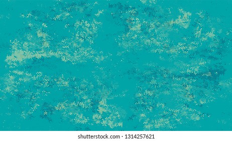 Distressed Grunge Dotted Texture. Rough Grungy Pattern Design. Scatter Style Texture. Turquoise and Beige Broken, Spotted Print Design Pattern.