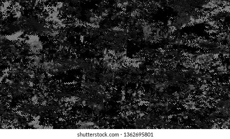 Distressed Grunge Dotted Texture. Rough Grungy Pattern Design. Dirty Weathered Style Texture. Black and White Monochrome Print Design Pattern.