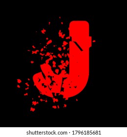 Distressed grunge font.Red vector letter on black background.