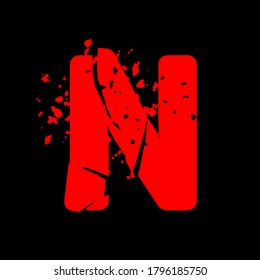 Distressed grunge font.Red vector letter on black background.