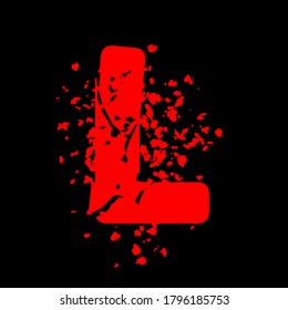 Distressed grunge font.Red vector letter on black background.