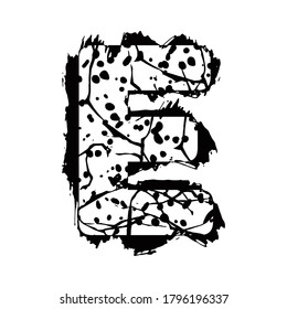 Letra grunge con angustia.Letra vectorial negra aislada en fondo blanco.