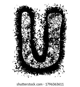 Distressed grunge font.Black vector letter isolated on white background.