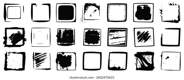 distressed grunge frame border with a dusty, aged texture on an isolated background. A black square frame with a vintage, worn-out effect, ideal for retro designs, posters, and overlays.	