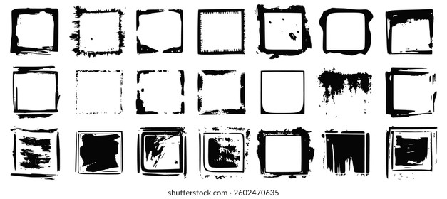 distressed grunge frame border with a dusty, aged texture on an isolated background. A black square frame with a vintage, worn-out effect, ideal for retro designs, posters, and overlays.	