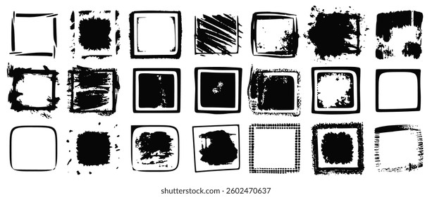 distressed grunge frame border with a dusty, aged texture on an isolated background. A black square frame with a vintage, worn-out effect, ideal for retro designs, posters, and overlays.	