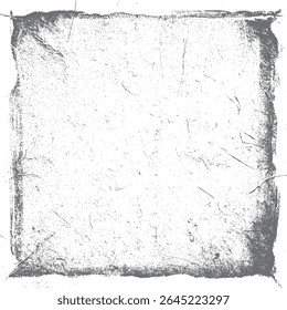 Angustiado quadro grunge com ruído manchado em branco. Textura de sobreposição de borda áspera com marcas de arranhão. Vintage desgastado projeto da borda para impressão e Web. Vetor em preto e branco isolado.
