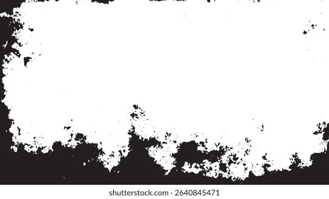 Distressed Grunge Frame Texture with Heavy Black Edges on White Background