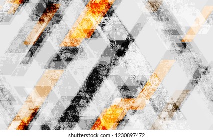 Distressed Grunge Geometric Seamless Background. Rough Geometry Pattern. Tech Forms Seamless Texture. Sporty Fashion Pattern.