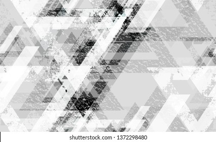 Distressed Grunge Geometric Seamless Background. Scattered Polygons Pattern. Tech Forms Seamless Texture. Technological Camouflage Pattern.