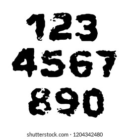 Distressed grunge numbers set. Stamp ink font. Vector illustration.