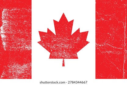 Distressed grunge texture canadian flag with red maple leaf and white vertical stripe