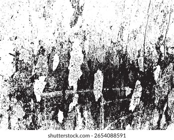 Uma textura angustiada e grunge com uma mistura caótica de manchas pretas, entalhes e listras verticais contra um fundo branco, apresentado como uma silhueta em um fundo transparente.