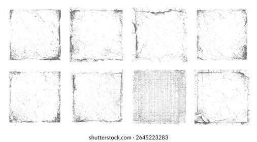 Quadro de textura grunge angustiado definido com vintage bordas quadradas e bordas rachadas. Sobreposições abstratas com efeito desgastado áspero para fundos criativos, cartazes, panfletos e arte fotográfica. Perfeito para retro,