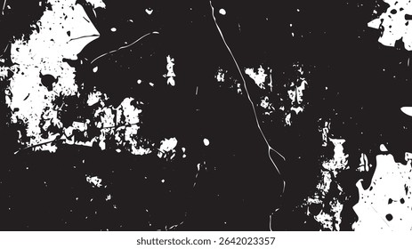 Distressed Grunge Texture with Ink Cracks and Splatters in Black and White