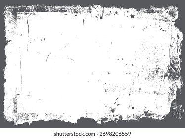 Quadro de borda texturizado grunge angustiado com manchas e arranhões no vetor de fundo branco