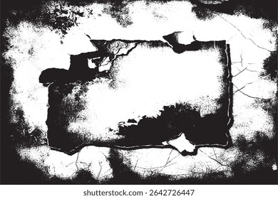 Distressed grunge wall texture with cracks and peeling layers in black and white. Perfect for backgrounds, overlays, and urban-style graphic design projects.