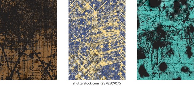 Distressed grungy isolated layers . Design element for brochure, social media, posters, flyers. Overlay grunge texture.Textured banner with Distress effect .Vector halftone dots . Screen print texture