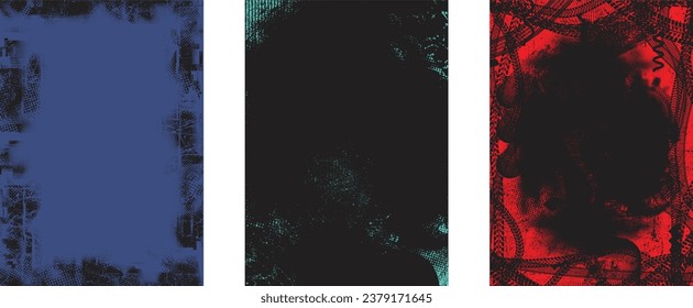 Distressed grungy isolated layers . Design element for brochure, social media, posters, flyers. Overlay grunge texture.Textured banner with Distress effect .Vector halftone dots . Screen print texture