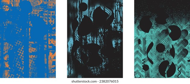 capas aisladas con grises angustiadas. Elemento de diseño para folletos, medios sociales, afiches, volantes. Textura de grifo superpuesta.Banner texturado con efecto de angustia .Paquetes de semitono vectoriales. textura de impresión de pantalla