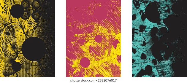 Distressed grungy isolated layers . Design element for brochure, social media, posters, flyers. Overlay grunge texture.Textured banner with Distress effect .Vector halftone dots . Screen print texture