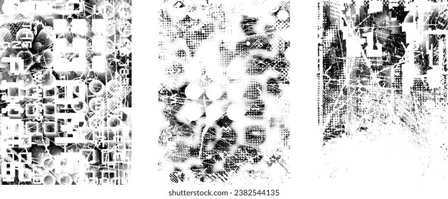 Distressed grungy isolated layers . Design element for brochure, social media, posters, flyers. Overlay grunge texture.Textured banner with Distress effect .Vector halftone dots . Screen print texture