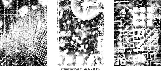 Distressed grungy isolated layers . Design element for brochure, social media, posters, flyers. Overlay grunge texture.Textured banner with Distress effect .Vector halftone dots . Screen print texture