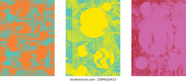 Distressed grungy isolated layers . Design element for brochure, social media, posters, flyers. Overlay grunge texture.Textured banner with Distress effect .Vector halftone dots . Screen print texture