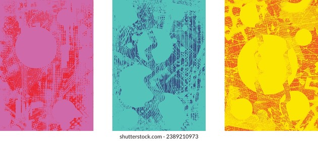 Distressed grungy isolated layers . Design element for brochure, social media, posters, flyers. Overlay grunge texture.Textured banner with Distress effect .Vector halftone dots . Screen print texture