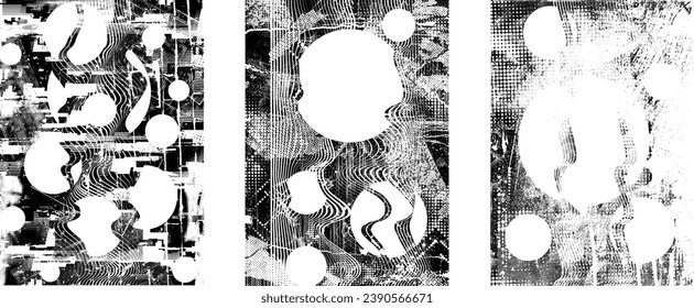 Distressed grungy isolated layers . Design element for brochure, social media, posters, flyers. Overlay grunge texture.Textured banner with Distress effect .Vector halftone dots . Screen print texture
