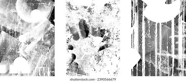 Distressed grungy isolated layers . Design element for brochure, social media, posters, flyers. Overlay grunge texture.Textured banner with Distress effect .Vector halftone dots . Screen print texture