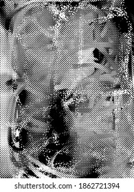 Textura blanca de fondo de medio tono con puntos, puntos, arañazos y líneas. Ilustración del vector abstracto.