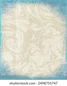 Distressed halftone design background and frame. Retro grunge texture, abstract composition. Halftone background with swirl pattern and retro design elements.