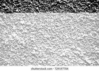 Distressed halftone grunge black and white vector illustration texture - bark beetle plaster on the wall background for creation abstract vintage effect with noise and grain.