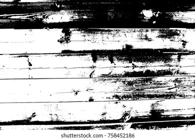 Distressed halftone grunge vector texture - old wood scratch background. Black and white vector illustration for dust overlay, creation abstract vintage effect with noise and grain.