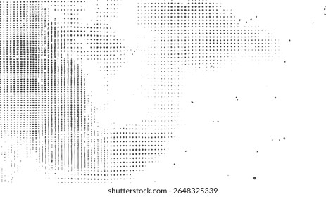 Vetor de textura de meio-tom angustiado. Pontos grunge e padrão de linha vertical com ruído de impressão desgastado e efeito de sobreposição vintage abstrato.
