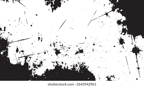 Distressed Ink Splatter and Scratch Texture, Grunge Black and White Abstract Background