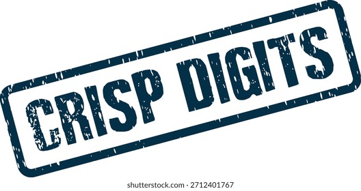 Um gráfico de carimbo de tinta angustiado com "DÍGITOS CRISP" dentro de um contorno retangular, sugerindo precisão ou verificação.