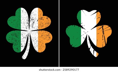 Distressed Irish Flag Shamrocks. St. Patrick’s Day Vintage Design