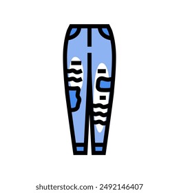 Vector de ícono de color hecho a mano de moda de bricolaje de jeans angustiados. símbolo hecho a mano de moda de bricolaje. ilustración de símbolo aislado