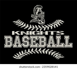 distressed knights baseball team design with mascot helmet and stitches for school, college or league sports