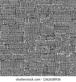Distressed knit texture. Rough, torn fabric background. Monochrome. Vector illustration.