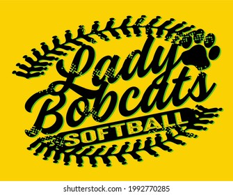 Distressed Lady Bobcats Softball Team Design With Stitches And Paw Print For School, College Or League