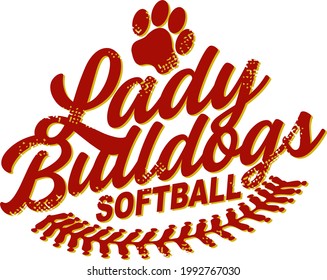 Distressed Lady Bulldogs Softball Team Design With Stitches And Paw Print For School, College Or League