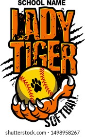 disgustada mujer tigre diseño de equipo de softball con balón de sostén de garras para la escuela, universidad o liga